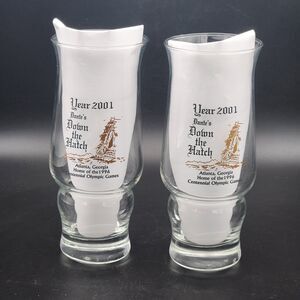 Dante's Down the Hatch 31st Year 2001 2 Drinking Cocktail Glass Set VTG 12 oz